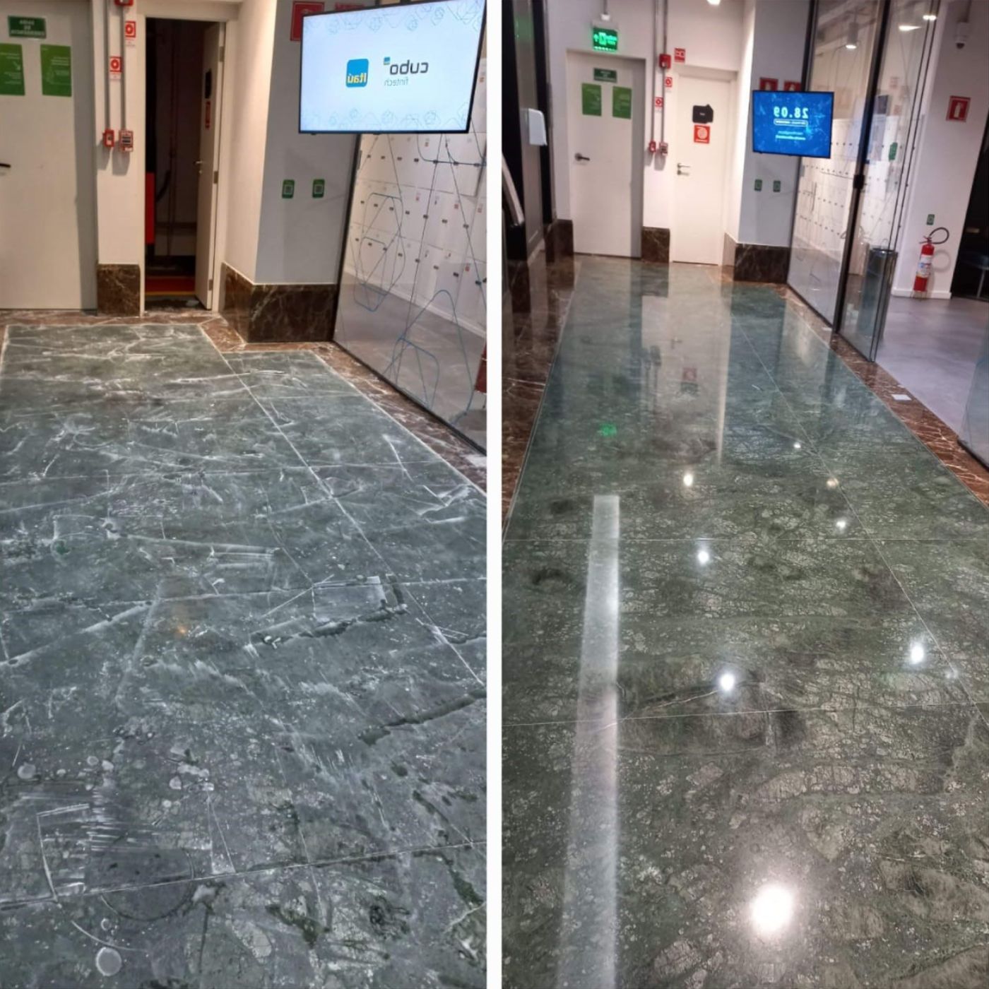 Raspagem e polimento Mármore Verde Alpi, Cubo Itaú- Vila Olímpia